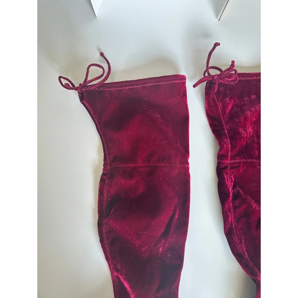 Bebe Giaa‎ Velvet Burgundy Over The Knee Stiletto Heel Boots Size 8 Glam NWB